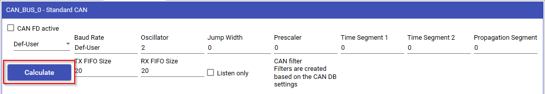 CAN Settings Calculate Button