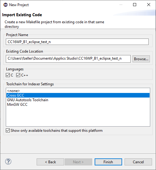 Import Applics Project as makefile project in eclipse import_project